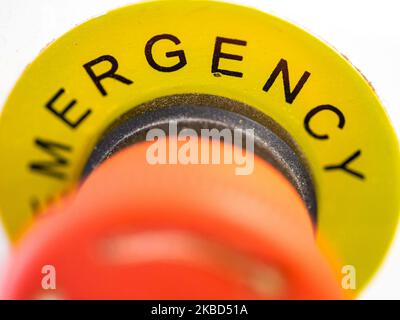 emergency stop button. Big Red emergency button or stop button for manual pressing. Stock Photo