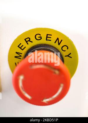 emergency stop button. Big Red emergency button or stop button for manual pressing. Stock Photo