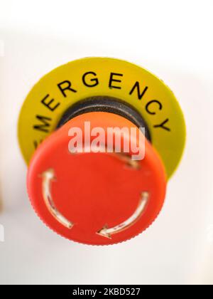 emergency stop button. Big Red emergency button or stop button for manual pressing. Stock Photo