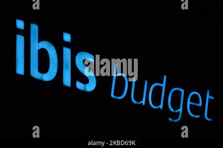 Ibis Budget logo seen in Krakow. On Monday, December 17, 2019, in Krakow, Poland. (Photo by Artur Widak/NurPhoto) Stock Photo