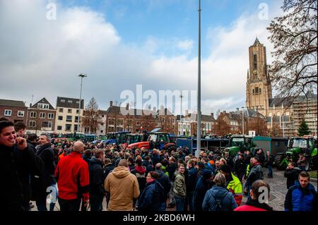 Hundreds of farmers are listening what is happening in the rest of the actions along the country, during one of the farmer protests that took place in Arnhem, on December 18th 2019. (Photo by Romy Arroyo Fernandez/NurPhoto) Stock Photo
