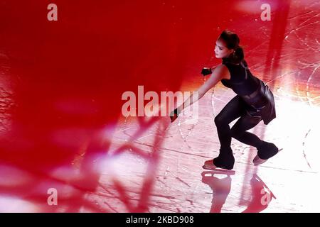 Figure skater Alina Zagitova performs during pre-game show of the 2019 KHL Winter Classic ice hockey match between SKA St Petersburg and CSKA Moscow at Gazprom Arena on December 19, 2019 in Saint Petersburg, Russia. (Photo by Mike Kireev/NurPhoto) Stock Photo