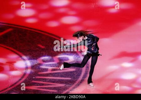 Figure skater Alina Zagitova performs during pre-game show of the 2019 KHL Winter Classic ice hockey match between SKA St Petersburg and CSKA Moscow at Gazprom Arena on December 19, 2019 in Saint Petersburg, Russia. (Photo by Mike Kireev/NurPhoto) Stock Photo