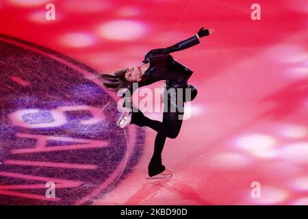 Figure skater Alina Zagitova performs during pre-game show of the 2019 KHL Winter Classic ice hockey match between SKA St Petersburg and CSKA Moscow at Gazprom Arena on December 19, 2019 in Saint Petersburg, Russia. (Photo by Mike Kireev/NurPhoto) Stock Photo