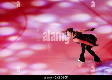 Figure skater Alina Zagitova performs during pre-game show of the 2019 KHL Winter Classic ice hockey match between SKA St Petersburg and CSKA Moscow at Gazprom Arena on December 19, 2019 in Saint Petersburg, Russia. (Photo by Mike Kireev/NurPhoto) Stock Photo