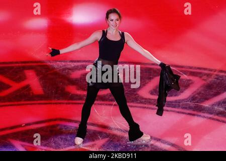 Figure skater Alina Zagitova during pre-game show of the 2019 KHL Winter Classic ice hockey match between SKA St Petersburg and CSKA Moscow at Gazprom Arena on December 19, 2019 in Saint Petersburg, Russia. (Photo by Mike Kireev/NurPhoto) Stock Photo