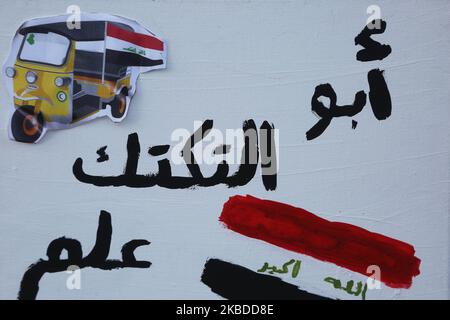 Close-up of a sign during a rally in support of Iraqi protesters at Old City Hall in Toronto, Ontario, Canada, on December 21, 2019. Iraqi Canadians protested in downtown Toronto to denounce the violence towards anti-government protesters in Iraq. At least 341 protesters have died in massive protests in Iraq since October 1, 2019 and thousands have been injured. Iraqi security forces fired rubber bullets and tear gas to disperse crowds in Baghdad, killing one person. Thousands of Iraqis continue to demonstrate against state corruption, electoral reforms, unemployment and a lack of basic servic Stock Photo