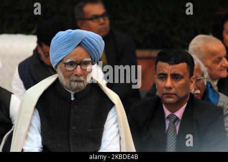 Former Prime Minister of India, Dr. Manmohan Singh during a Satyagraha Andolan at Rajghat on December 23, 2019 in New Delhi, India. Congress Party staged a ''Satyagraha'' protest against the Citizenship Act and NRC at Rajghat on Monday in which Rahul Gandhi, Sonia Gandhi and others read the Preamble to the Constitution. (Photo by Mayank Makhija/NurPhoto) Stock Photo