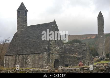 A general view of an Early Medieval monastic settlement in Glendalough. On Monday, December 23, 2019, in Dublin, Ireland. (Photo by Artur Widak/NurPhoto) Stock Photo