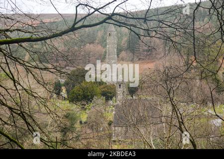 A general view of an Early Medieval monastic settlement in Glendalough. On Monday, December 23, 2019, in Dublin, Ireland. (Photo by Artur Widak/NurPhoto) Stock Photo