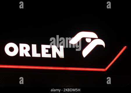 Orlen logo seen in Krakow. On Monday, December 17, 2019, in Krakow, Poland. (Photo by Artur Widak/NurPhoto) Stock Photo