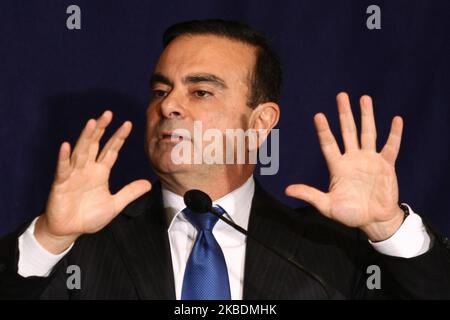 Nissan Motor Co's President and Chief Executive Officer Carlos Ghosn speaks at a news conference at the Foreign Correspondents' Club of Japan in Tokyo July 17, 2014. (Photo by Hitoshi Yamada/NurPhoto) Stock Photo