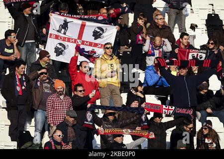 Cagliari supporters fans during the Serie A football match n.18 Juventus and Cagliari on January 06, 2020 at the Allianz Stadium in Turin, Piedmont, Italy. (Photo by Matteo Bottanelli/NurPhoto) Stock Photo