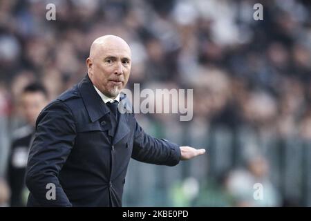 Cagliari coach Rolando Maran gestures during the Serie A football match n.18 Juventus and Cagliari on January 06, 2020 at the Allianz Stadium in Turin, Piedmont, Italy. (Photo by Matteo Bottanelli/NurPhoto) Stock Photo
