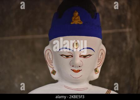 A Portrait of decorated idol Seto Machhendranath at Jana Bahal ...