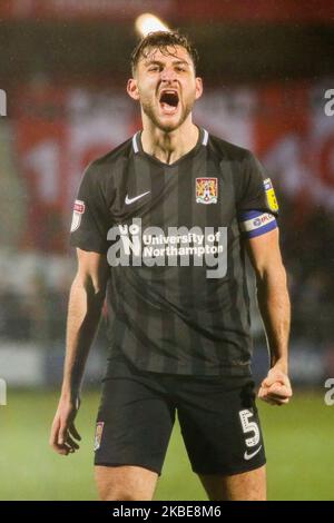 Charlie Goode of Northampton Town FC celebrates following the final whistle during the Sky Bet League 2 match between Salford City and Northampton Town at Moor Lane, Salford on Saturday 11th January 2020. (Photo by Tim Markland/MI News/NurPhoto) Stock Photo