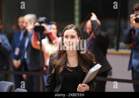 The Finnish PM arrives at the round table. Prime Minister of Finland Sanna Mirella Marin on the round table room during the second of the European Council - EURO summit - EU leaders meeting, at the headquarters of European Union on December 13, 2019 in Brussels, Belgium. (Photo by Nicolas Economou/NurPhoto) Stock Photo