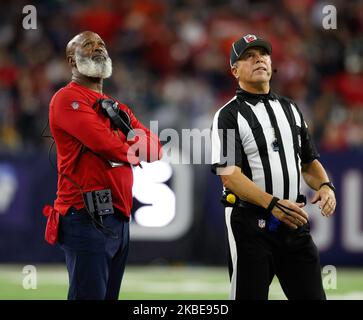 November 3, 2022: Houston Texans head coach Lovie Smith and down judge Jim Mello (48) watch the video board during an official review during an NFL game between the Texans and the Eagles on Nov. 3, 2022, in Houston. The Eagles won 29-17. (Credit Image: © Scott Coleman/ZUMA Press Wire) Credit: ZUMA Press, Inc./Alamy Live News Stock Photo