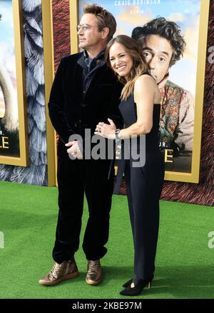 WESTWOOD, LOS ANGELES, CALIFORNIA, USA - JANUARY 11: Actor Robert Downey Jr. and wife Susan Downey arrive at the Los Angeles Premiere Of Universal Pictures' 'Dolittle' held at the Regency Village Theatre on January 11, 2020 in Westwood, Los Angeles, California, United States. (Photo by Xavier Collin/Image Press Agency/NurPhoto) Stock Photo