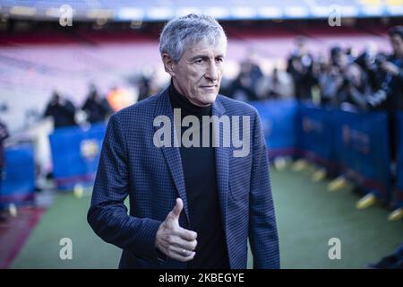 Presentation of Quique Setien as a new coach of FC Barcelona with contract till 30th of June of 2022 at Camp Nou Stadium on January 14, 2020 in Barcelona, Spain. (Photo by Xavier Bonilla/NurPhoto) Stock Photo
