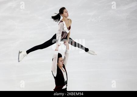 Wang Yuchen and Huang Yihang from China compete in the Figure Skating: Mixed NOC Team Pair Skating during 6 day of Winter Youth Olympic Games Lausanne 2020 in Les Tuffes Nordic Centre, France on January 15, 2020. (Photo by Dominika Zarzycka/NurPhoto) Stock Photo