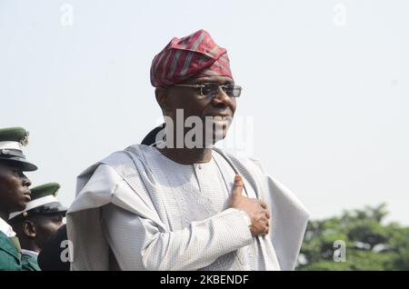 Lagos State Governor Babajide Sonwo-Olu at the military arcade during a ceremony marking the army Remembrance Day in Lagos, Nigeria January 15, 2020. (Photo by Olukayode Jaiyeola/NurPhoto) Stock Photo