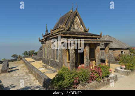 A view of Wat Sampov Pram (means Temple of the Five Boats), the highest Buddha pagoda in Cambodia, at the very top of Phnom Bokor in Bokor National Park. On Monday, January 6, 2020, Kep City, Cambodia. (Photo by Artur Widak/NurPhoto) Stock Photo