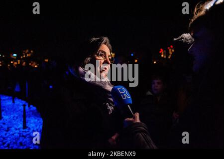 Gerdi Verbeet, chairman of National Committee 4 and 5 May, is giving an interview, during the inauguration of the National Holocaust monument 'Light of Life' in Rotterdam, on January 16th 2020. (Photo by Romy Arroyo Fernandez/NurPhoto) Stock Photo