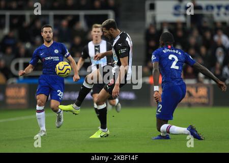 Joelinton of Newcastle United in action with Antonio Rudiger of Chelsea during the Premier League match between Newcastle United and Chelsea at St. James's Park, Newcastle on Saturday 18th January 2020. (Photo by Mark Fletcher/MI News/NurPhoto) Stock Photo