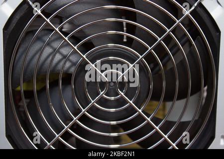 closeup computer cooler power supply fan black Stock Photo