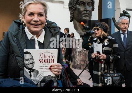 The actress Catherine Spaak during the Press conference for the presentation of the exhibition 'Alberto Sordi', curated by Alessandro Nicosia, with Vincenzo Mollica and Gloria Satta, on the centenary of the actor's birth, from March 7 to June 29 at the Villa Sordi and Teatro dei Dioscuri. Already booked 10,000 tickets on January 21 , 2020 in Rome, Italy (Photo by Andrea Ronchini/NurPhoto) Stock Photo