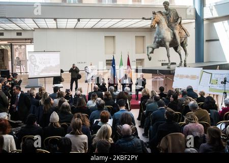 Press conference for the presentation of the exhibition 'Alberto Sordi', curated by Alessandro Nicosia, with Vincenzo Mollica and Gloria Satta, on the centenary of the actor's birth, from March 7 to June 29 at the Villa Sordi and Teatro dei Dioscuri. Already booked 10,000 tickets on January 21 , 2020 in Rome, Italy (Photo by Andrea Ronchini/NurPhoto) Stock Photo