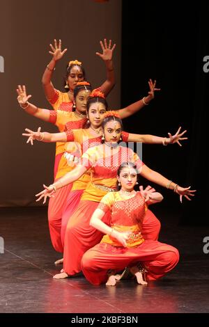 Tamil youth perform a traditional dance during a cultural program celebrating the Thai Pongal Festival in Markham, Ontario, Canada, on January 12, 2020. The festival of Thai Pongal is a thanksgiving festival honoring the Sun God (Lord Surya) and celebrating a successful harvest. (Photo by Creative Touch Imaging Ltd./NurPhoto) Stock Photo