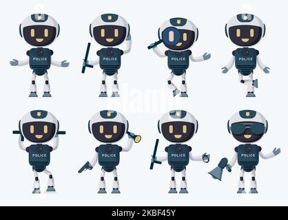 Robot nurse characters vector set. Robotic medical characters in friendly faces and uniform isolated in white background for ai collection design. Stock Vector