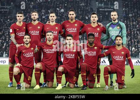 Roma players pose in order to be photographed before the Coppa Italia quarter final football match JUVENTUS - ROMA on January 22, 2020 at the Allianz Stadium in Turin, Piedmont, Italy. (Photo by Matteo Bottanelli/NurPhoto) Stock Photo