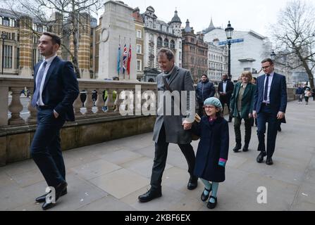 Richard Ratcliffe, the husband of the jailed British-Iranian woman Nazanin Zaghari-Ratcliffe, and his daughter Gabriella arrive at Downing Street in London. British Prime Minister Boris Johnson met with the family of Nazanin Zaghari-Ratcliffe today. The British-Iranian citizen has been detained in Iran since April 2016 over spying allegations. On Thursday, 23 January 2019, in London, United Kingdom. (Photo by Artur Widak/NurPhoto) Stock Photo
