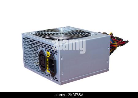 electric power supply for the computer on a white background Stock Photo