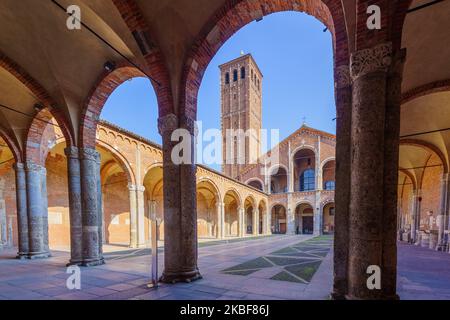 Milan, Italy - March 03, 2022: View of the Basilica di Sant Ambrogio, in Milan, Lombardy, Northern Italy Stock Photo
