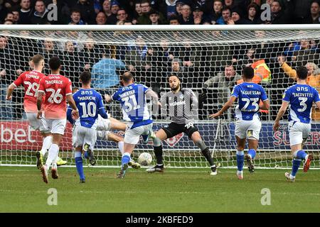 Zeus De La Paz of Oldham Athletic saves a rebounded penalty during the Sky Bet League 2 match between Salford City and Oldham Athletic at Moor Lane, Salford on Saturday 25th January 2020. (Photo by Eddie Garvey/MI News/NurPhoto) Stock Photo