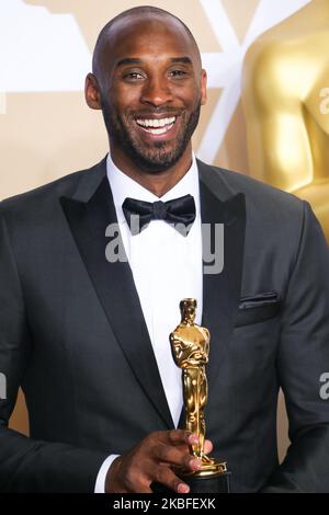(FILE) Kobe Bryant Dies At 41. HOLLYWOOD, LOS ANGELES, CALIFORNIA, USA - MARCH 04: Filmmaker/American basketball player Kobe Bryant, winner of the Animated Short award for ?Dear Basketball? poses in the press room at the 90th Annual Academy Awards held at the Hollywood and Highland Center on March 4, 2018 in Hollywood, Los Angeles, California, United States. (Photo by David Acosta/Image Press Agency/NurPhoto) Stock Photo