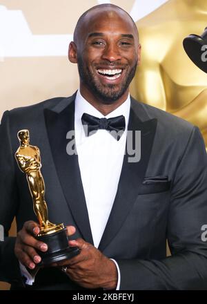 (FILE) Kobe Bryant Dies At 41. HOLLYWOOD, LOS ANGELES, CALIFORNIA, USA - MARCH 04: Filmmaker/American basketball player Kobe Bryant, winner of the Animated Short award for ?Dear Basketball? poses in the press room at the 90th Annual Academy Awards held at the Hollywood and Highland Center on March 4, 2018 in Hollywood, Los Angeles, California, United States. (Photo by David Acosta/Image Press Agency/NurPhoto) Stock Photo