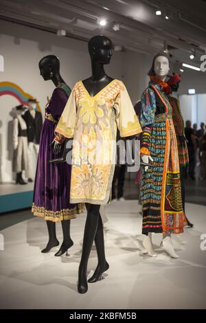 The Exhibition Summer of Love in Palais Populaire, Berlin, Germany on 19 June, 2019. The exhibition 'Summer of Love' in San Francisco in 1967 marked the climax of the American hippie movement. With over 150 exhibits, Palais Populaire in Berlin commemorated the era at the exhibition which took place from 20 June 2019 - 28 October 2019. The show portrayed the attitude to life of the hippie era by means of various exhibits: concert posters, fashion, photographs, record covers, light installations and more show everyday life and the excesses of time. The exhibition was conceived by the Fine Arts M Stock Photo