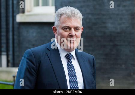 Minister of State for Security and Deputy for EU Exit and No Deal Preparation Brandon Lewis leaves Downing Street after attending the National Security Council meeting convened by Prime Minister Boris Johnson to finalize the decision on the role of Chinese technology company Huawei in building of Britain's 5G digital network on 28 January 2020 in London, England. The decision comes a day ahead of US Secretary of State Mike Pompeo's visit to the UK and amid pressure from the White House administration who argue the Chinese technology poses a serious security risk. (Photo by WIktor Szymanowicz/N Stock Photo