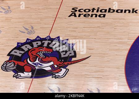 Overall view at Scotiabank arena court with retro logo of