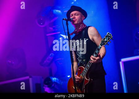 Tom Thacker from Sum 41 performs live at Lorenzini District in Milan, Italy, on January 28 2020. Sum 41 is a Canadian rock band, from their formation to 2016, Sum 41 were the 31st best-selling Canadian artist in Canada and among the top 10 best-selling Canadian bands in Canada (Photo by Mairo Cinquetti/NurPhoto) Stock Photo