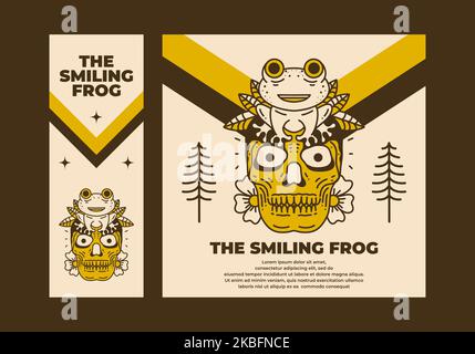 Vintage art illustration design of a frog sit on the skull Stock Vector ...