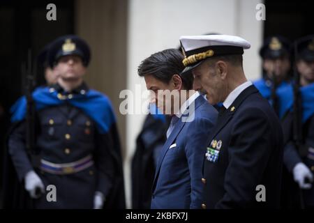 Italy's Prime Minister Giuseppe Conte walks to greet Argentina's President Alberto Fernandez at Chigi Palace in Rome, on January 31, 2020. (Photo by Christian Minelli/NurPhoto) Stock Photo
