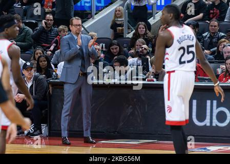 Head coach of the Toronto Raptors Nick Nurse encourages his team during the Toronto Raptors vs Chicago Bulls NBA regular season game at Scotiabank Arena on February 02, 2020 in Toronto, Canada (Toronto Raptors won 129-102) (Photo by Anatoliy Cherkasov/NurPhoto) Stock Photo