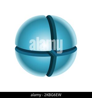 Blue shiny sphere made out four pieces. Company logo design template. Blank infographic model with four options. Glowing glass ball divide in quarters Stock Vector