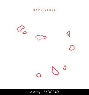 Cape Verde outline map. Cabo Verde red border. Country name. illustration. Stock Photo